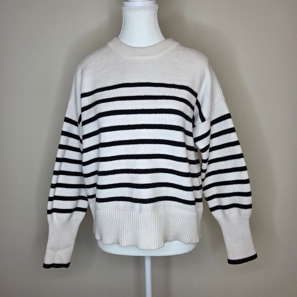 Philosophy Republic Clothing Womens Striped Crewneck Sweater‎ White Black Large